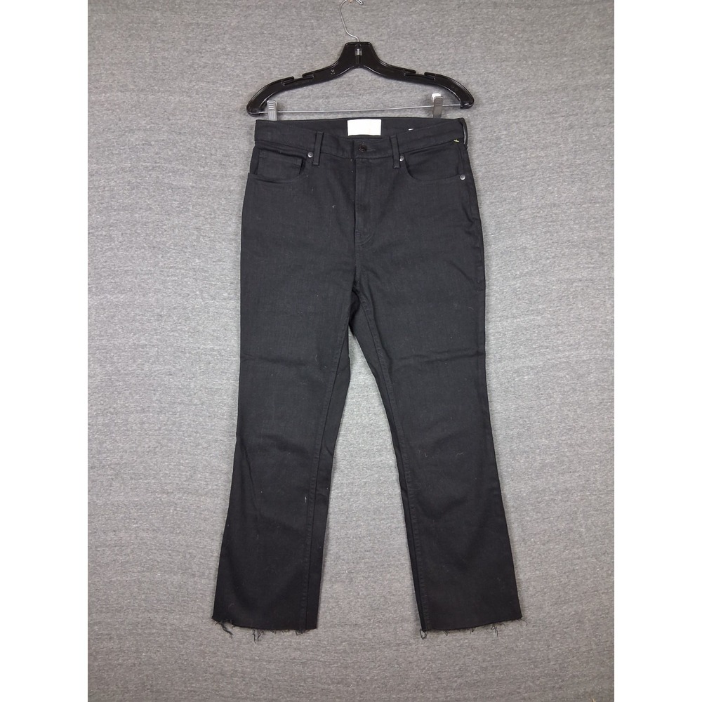 Everlane Womens Jeans 30 Black Denim High Rise Kick Crop Raw Hem Classic Street